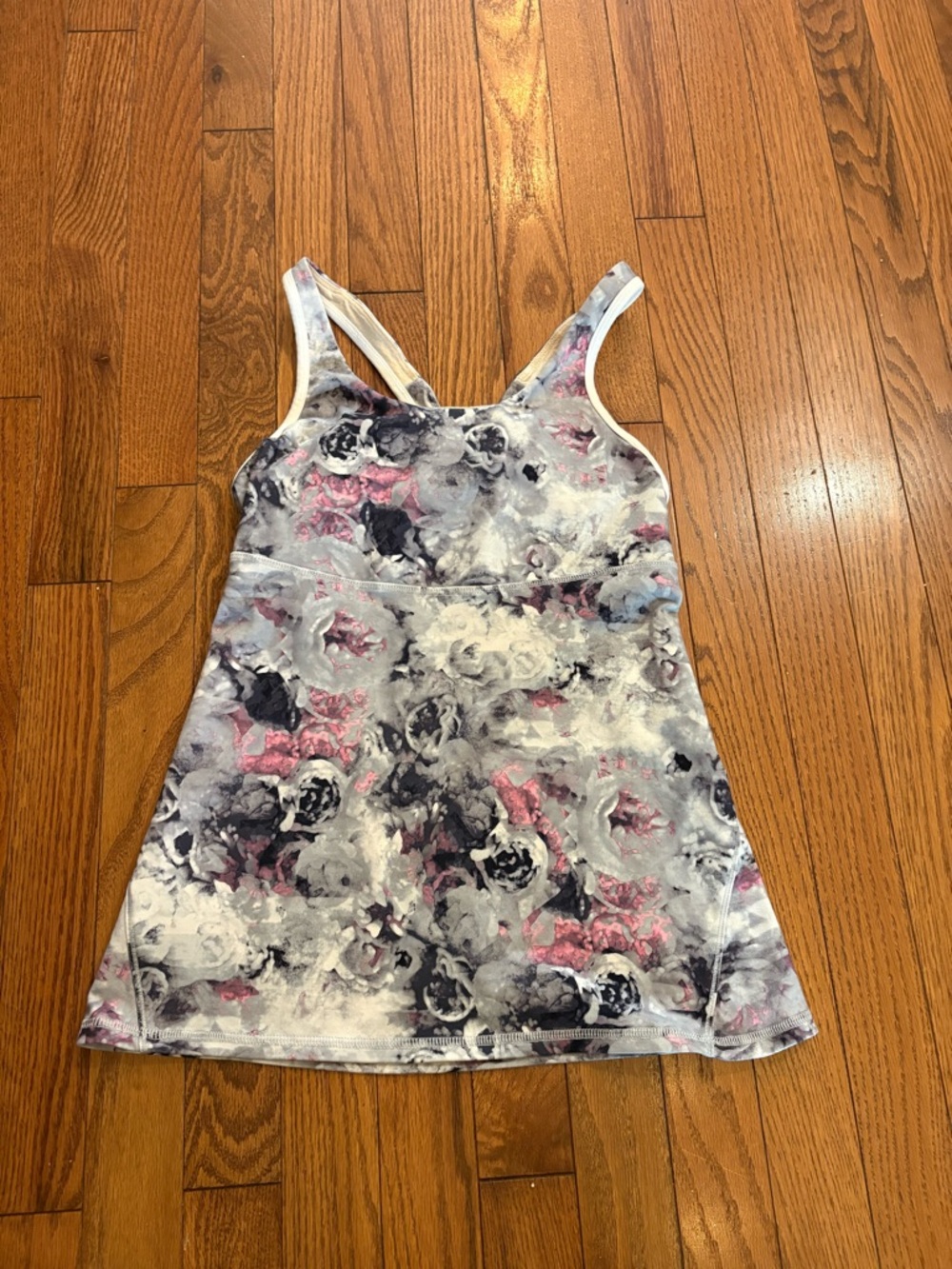 lululemon athletica Vintage Floral Open Back Tank Top - White, Pink & Gray